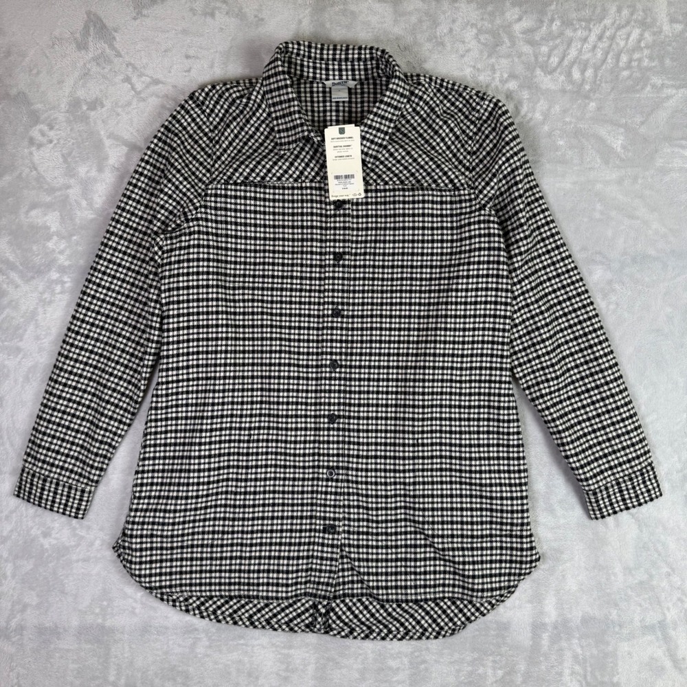 Duluth Trading Co Folklore Flannel Tunic Women Large Black White Gingham 56463